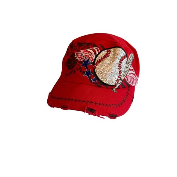 Leader Red Baseball Cap With Embroidered "Baseball Champions" & Rhinestone Detai - Picture 1 of 7